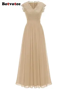 Платья Макси Botvotee с V-образным вырезом для женщин 2023, Новая мода, Винтажное Кружевное Шифоновое платье Y2k, Элегантные повседневные вечерние платья 5