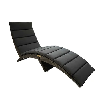 Плетеное кресло для отдыха на террасе в помещении/на открытом воздухе с темно-серой подушкой из полиэстера