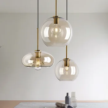 Подвесной светильник в скандинавском стиле, лофт, стеклянный блеск, современный промышленный декор, светильники E27 / E26 для кухни, ресторанная лампа