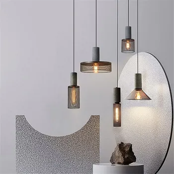 Промышленный подвесной светильник LED металлический абажур бетонный светлый Интерьер Для кухни Столовой Домашнего декора Крытый прикроватный столик Li