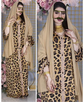 Рамадан Турция Индия женское мусульманское платье Абая Дубай Арабский Леопардовый принт Vestidos Марокко Кафтан Исламская одежда Платье elbise
