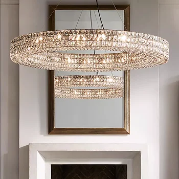 Роскошная люстра в американском стиле, хрустальная лампа в современной гостиной, роскошная вилла круглой формы в неоклассическом стиле, лампа на выходе из ресторана 0