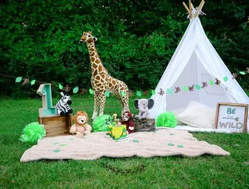 Сафари в джунглях, палатка с жирафом, разбитый торт, Обезьяна, дерево, трава, фон с компьютерной печатью для детей, фон для детей