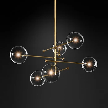 Светодиодная люстра в стиле постмодерн, гостиная, черное золото, Подвесной светильник, столовая в скандинавском стиле, Стеклянный шар, подвеска, Современный светильник