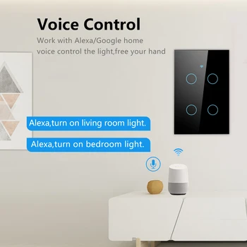Сенсорный выключатель света Smart Life Wifi без нейтрального провода и настенных выключателей с сенсорной панелью Tuya с дистанционным управлением Alexa Google Home 2
