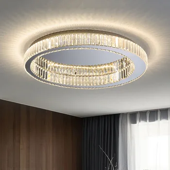 Современная роскошная светодиодная потолочная люстра Circle Crystal для гостиной спальни кабинета Декоративный светильник для внутреннего освещения
