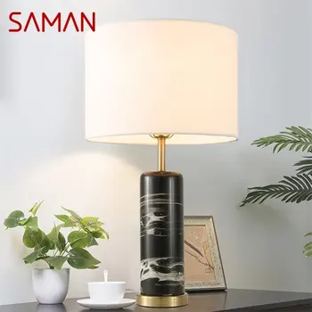Современные настольные лампы SAMAN, Декоративный Роскошный дизайн, мраморная Черная настольная лампа Home LED E27 для фойе, гостиной, спальни, офиса
