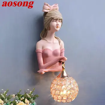 Современный настенный светильник для помещений AOSONG LED Pink Girl Креативный Дизайн, Бра из смолы для дома, Гостиной, Спальни