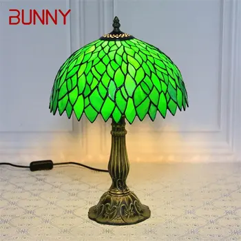 Стеклянная настольная лампа Bunny Tiffany LED Современная креативная настольная лампа с зелеными листьями для дома, гостиной, кабинета, прикроватного декора