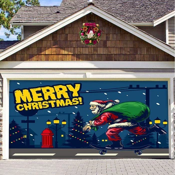 Украшение гаражных ворот размером 7x16 футов с отверстием из нержавеющей стали, Рождественская подвеска, полиэстер, многоразовый для праздничных принадлежностей. 1