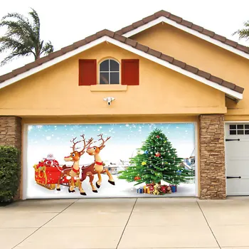 Украшение гаражных ворот размером 7x16 футов с отверстием из нержавеющей стали, Рождественская подвеска, полиэстер, многоразовый для праздничных принадлежностей. 2