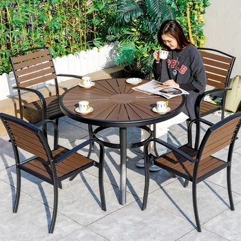 Уличный стол и стул комбинированный пластиковый деревянный антикоррозийный деревянный водонепроницаемый садовый садовый стол и стул