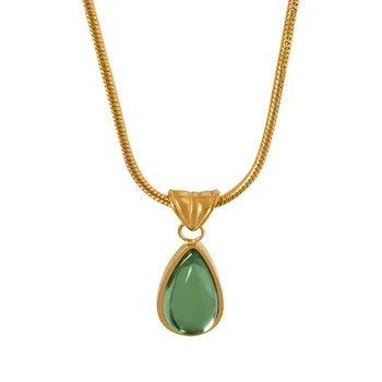 Французская винтажная мода, Бесплатная доставка, женское бесцветное оливково-зеленое синее ожерелье с подвеской в виде капли воды