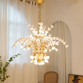 Французская стеклянная люстра в виде лепестков, хрустальная подвеска, люстра в виде одуванчика, ретро медные люстры, потолочная светодиодная лампа для спальни, столовой