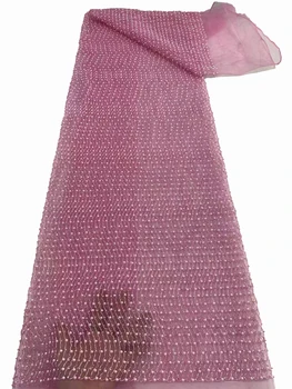 Французский тюль, кружевная сетка ручной работы, вертикальная полоса, ткань с двойной вышивкой бисером, модное вечернее платье, ткань 