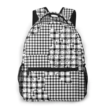 Черный рюкзак в клетку с цветами, женская сумка через плечо, модная школьная сумка для девочек-подростков, рюкзаки, дорожная сумка