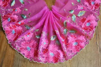 Ширина 3 метра 18 см, Роскошные вышитые розовые кружевные ткани, Женская одежда с кружевной отделкой 