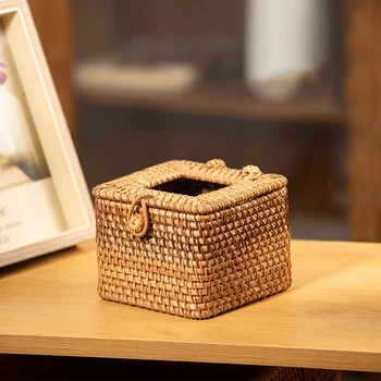 Элегантная Коробка для салфеток из Ротанга ручной работы, Контейнер для хранения Салфеток, Настольная Туалетная Бумага GXMA